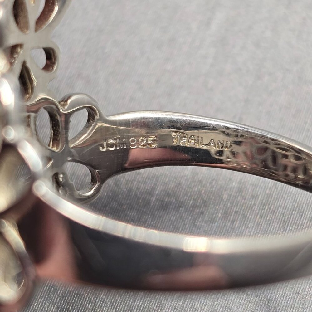 VTG Sterling Silver Floral Lace Ring Size 10 Full Finger Signed JCM - Picture 5 of 11